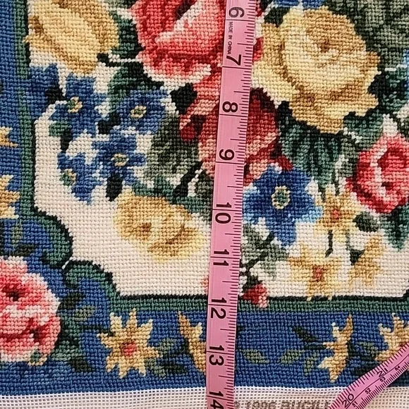 Floral Needlepoint Tapestry with Blue Border - Picture 6 of 6
